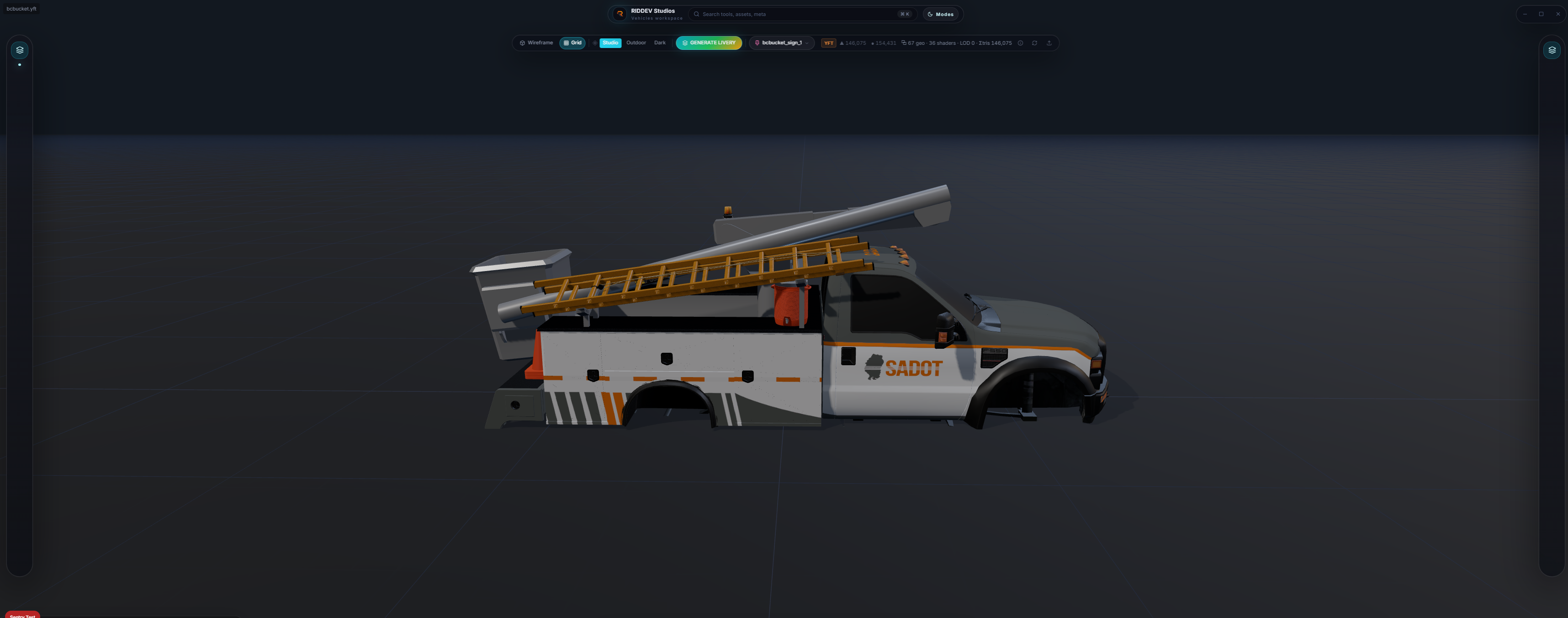RIDDEV Studios showing a SADOT utility truck with completed livery — result of using the correct UV template